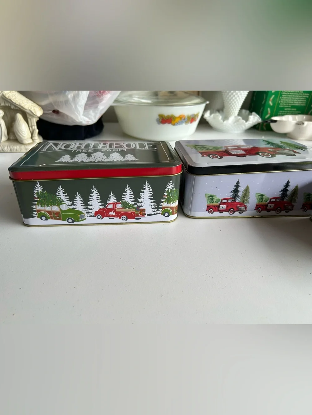 Tree Farm Holiday Tin Set - Red Truck and Green Chest